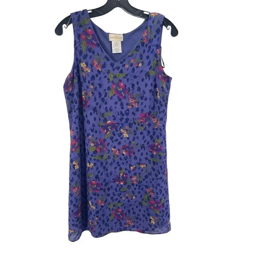 Jaclyn Smith vintage Floral Dress Sleeveless A-line V Neck Mini Purple Size 12